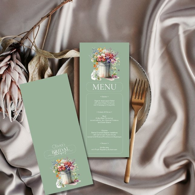 Romantic Spring Flowers Vase Bridal Shower Menu Invitation (Creator Uploaded)