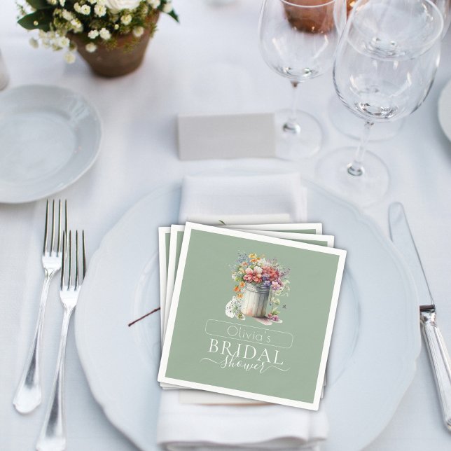 Romantic Spring Flowers Vase Bridal Shower Napkin (Creator Uploaded)