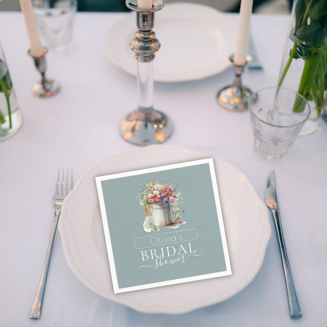 Romantic Spring Flowers Vase Bridal Shower Napkin (Creator Uploaded)