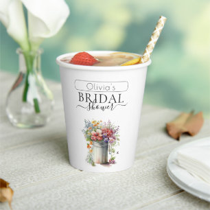 Romantic Spring Flowers Vase Bridal Shower Paper Cups