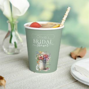Romantic Spring Flowers Vase Bridal Shower Paper Cups