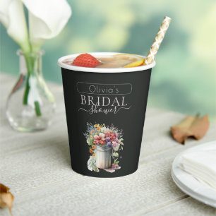 Romantic Spring Flowers Vase Bridal Shower Paper Cups