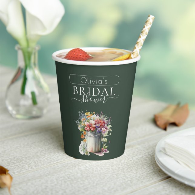 Romantic Spring Flowers Vase Bridal Shower Paper Cups (Insitu)