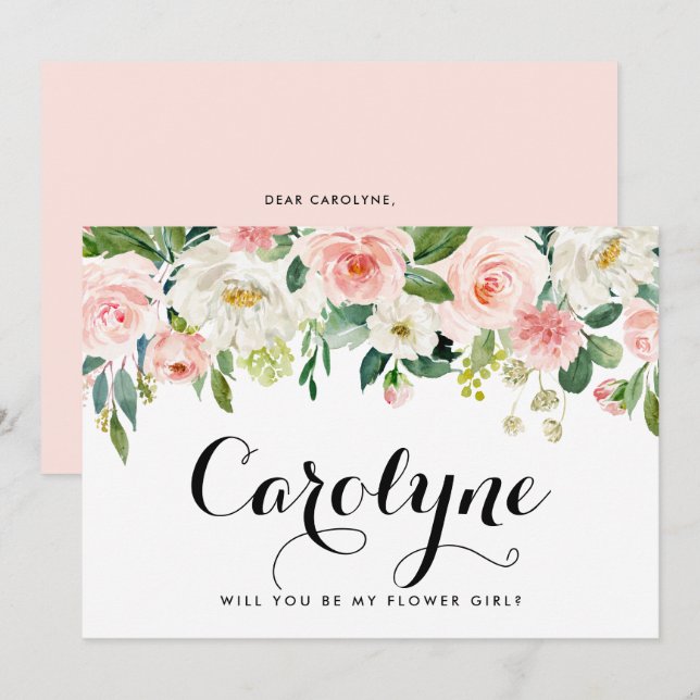 Romantic Spring Flowers Will You Be My Flower Girl Announcement (Front/Back)