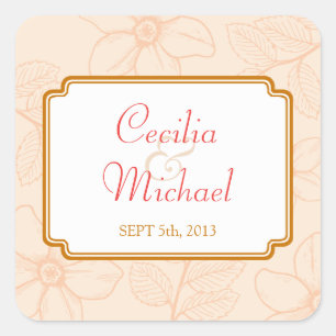 Romantic spring garden floral sorbet coral wedding square sticker