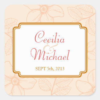 Romantic spring garden floral sorbet coral wedding square sticker