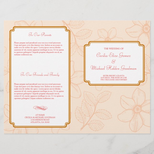 Romantic spring garden floral wedding program (Front)