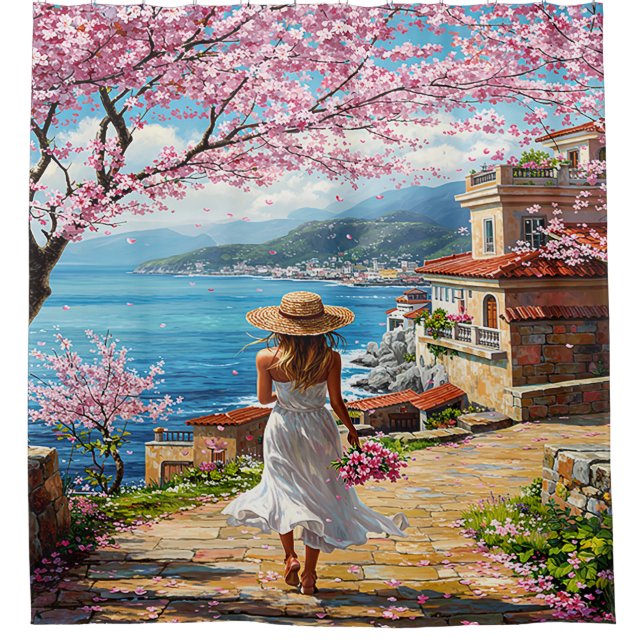 Romantic Spring on the Mediterranean Coast Shower Curtain (Front)