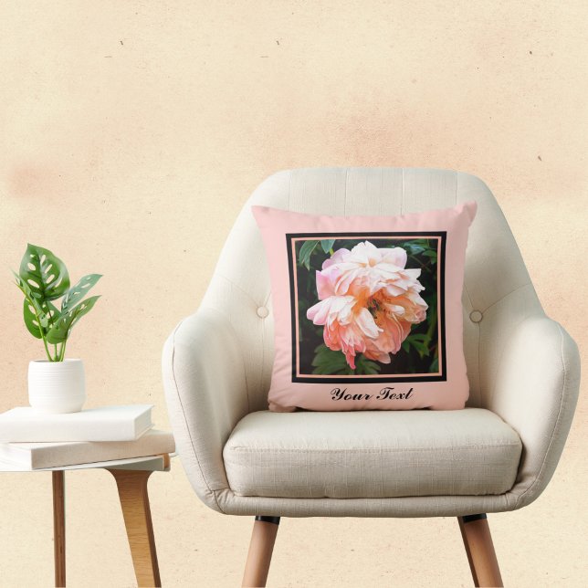 Romantic Spring Peony in Pale Peach  Personalised Cushion (Creator Uploaded)