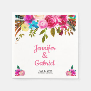 Romantic Spring Pink Watercolor Floral Wedding Napkin