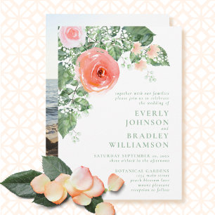Romantic Spring Summer Photo Coral Pink Wedding Invitation