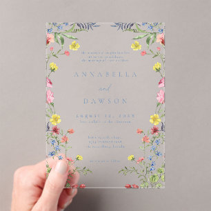 Romantic Spring Wildflower Garden Wedding Acrylic Invitations