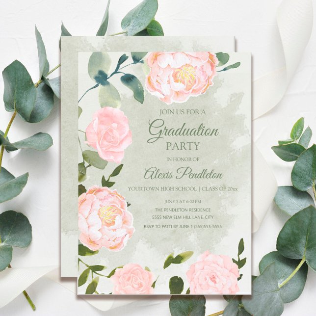 Romantic Springtime Blush Floral Graduation Party Invitation (Creator Uploaded)