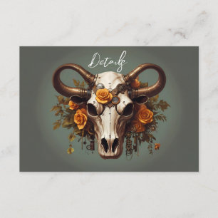Romantic Steampun Floral Cow Skull Wedding QR code Enclosure Card