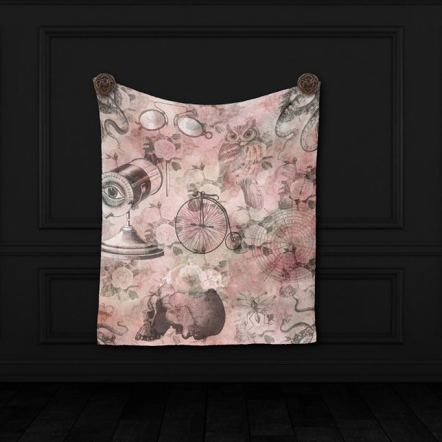Romantic Steampunk | Antique Vintage Ephemera Fleece Blanket (Creator Uploaded)