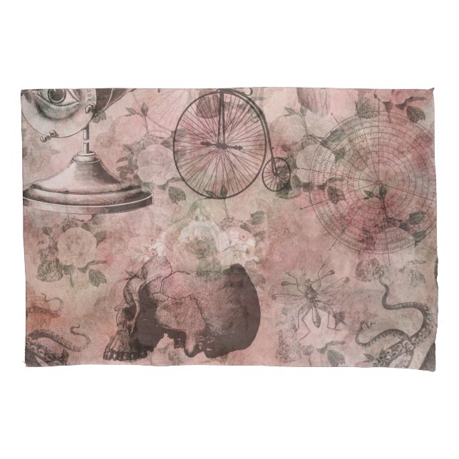 Romantic Steampunk | Antique Vintage Ephemera Pillowcase (Front)