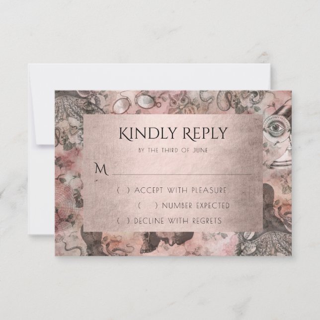 Romantic Steampunk | Antique Vintage Ephemera RSVP Card (Front)