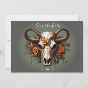 Romantic Steampunk Floral Cow Skull Wedding Save The Date
