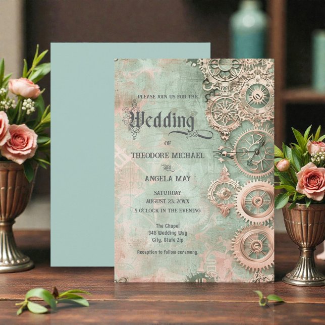 Romantic Steampunk Gears Wedding Invitation (Creator Uploaded)