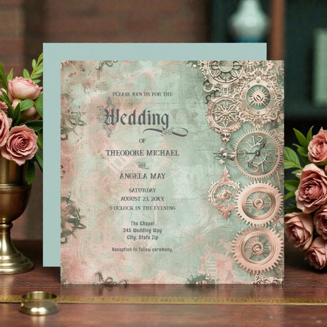 Romantic Steampunk Gears Wedding Invitation (Creator Uploaded)