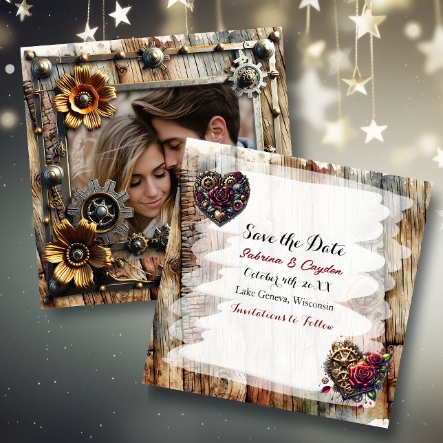 Romantic Steampunk Personalised Wedding Save The Date (Creator Uploaded)