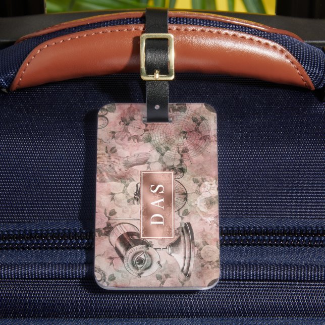 Romantic Steampunk | Vintage Ephemera Monogram Luggage Tag (Front Insitu 2)