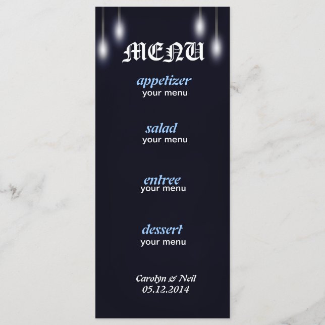 Romantic Street Lights Navy Blue Menu Card (Front)