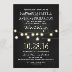 Romantic string lights chalkboard wedding invites