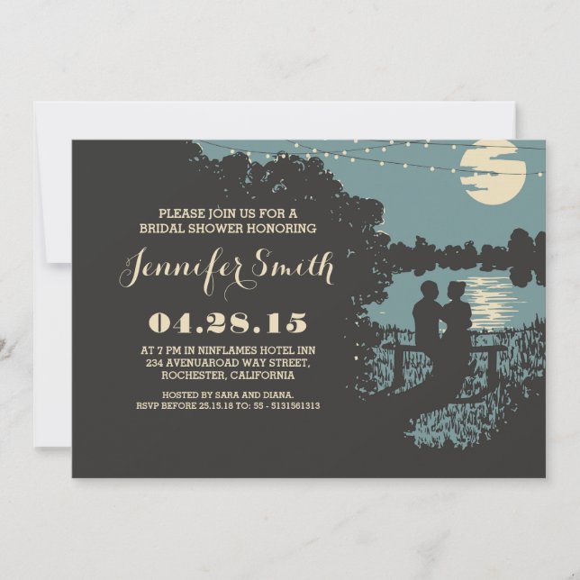 romantic string lights outdoor bridal shower invitation (Front)