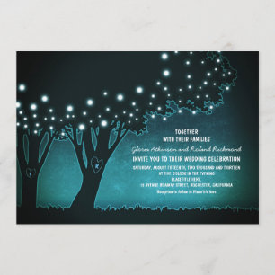 Romantic string lights trees rustic wedding invite