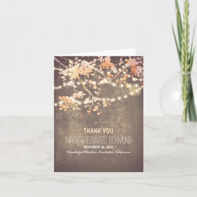 Romantic string lights wedding thank you card (Front)