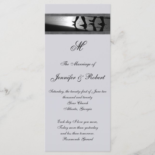 Romantic Stroll Monogram Grey Wedding Program Programme (Front)