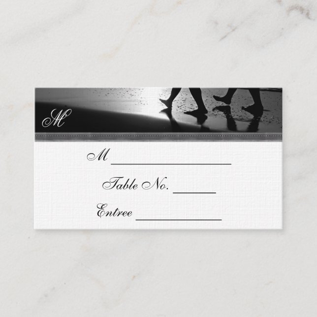 Romantic Stroll Monogram Silver Wedding Place Card (Front)