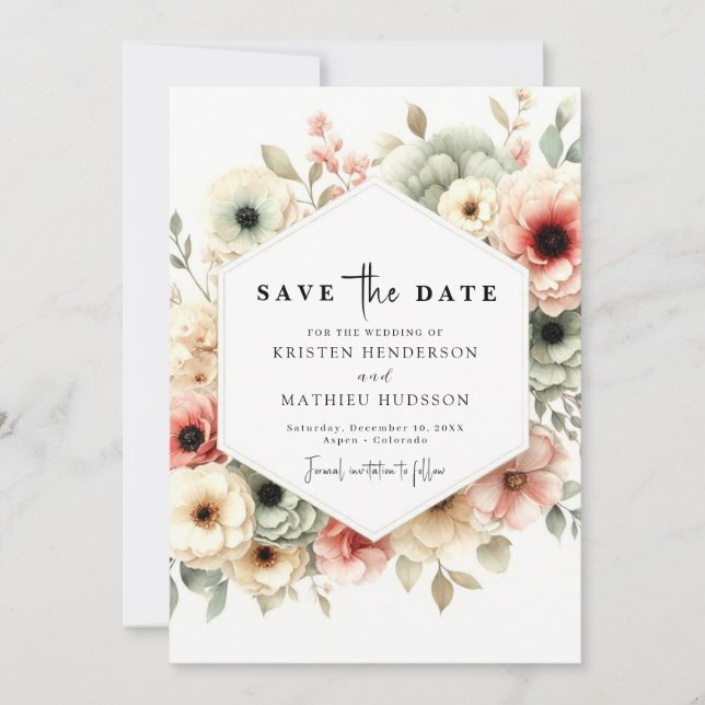 Romantic Stylish Pink Floral Wedding Save The Date (Front)