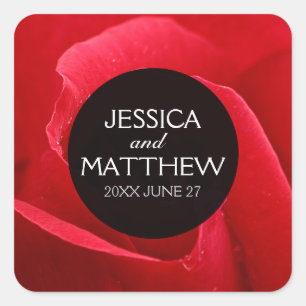 Romantic Stylish Red Rose Floral Wedding Square Sticker