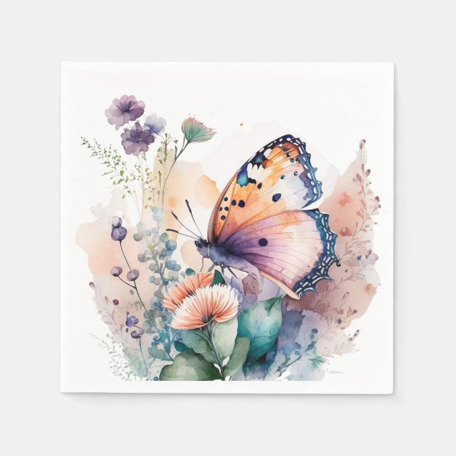 Romantic summer flowers and butterfly  napkin (Front)