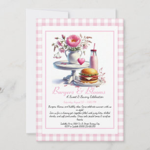 Romantic Summer Party Watercolor Burger & Pink Invitation