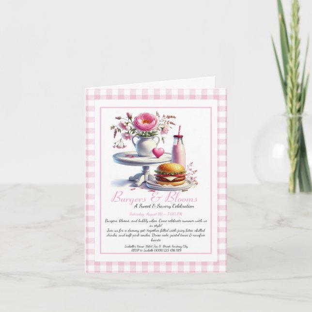 Romantic Summer Party Watercolor Burger & Pink  Invitation (Front)