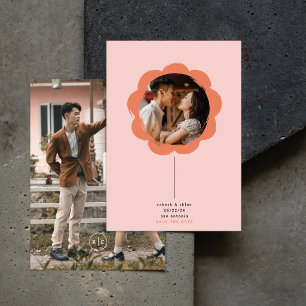 Romantic Summer Retro Painted Flower Photo Wedding Save The Date