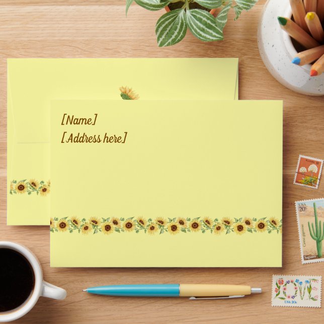Romantic Sunflower Rustic Yellow Wedding Envelope (Desk)