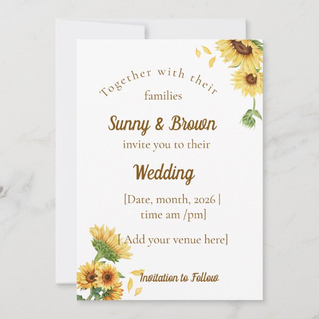Romantic Sunflower Rustic Yellow Wedding Invitation (Front)