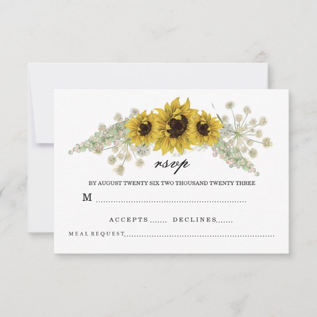 Romantic Sunflower Watercolor RSVP Card (Front)