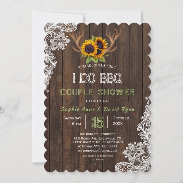 Romantic Sunflowers Antlers I DO BBQ Couple Shower Invitation (Front)