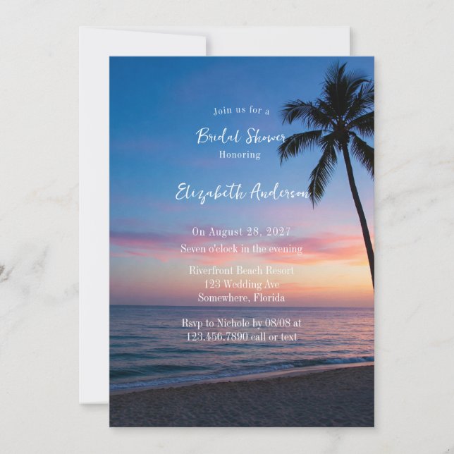 Romantic Sunset Beach Bridal Shower Invitation (Front)