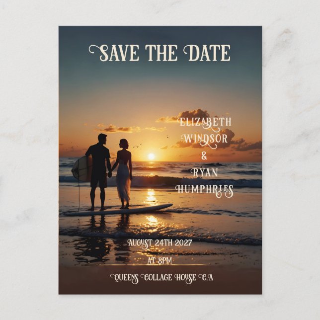 Romantic Sunset Beach Scene with Tropical Elegance Postcard (Front)