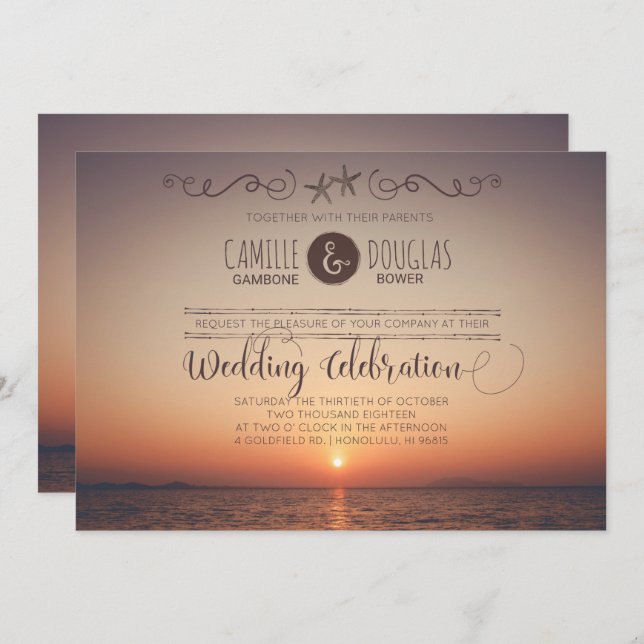 Romantic Sunset Beach Wedding Invitation (Front/Back)