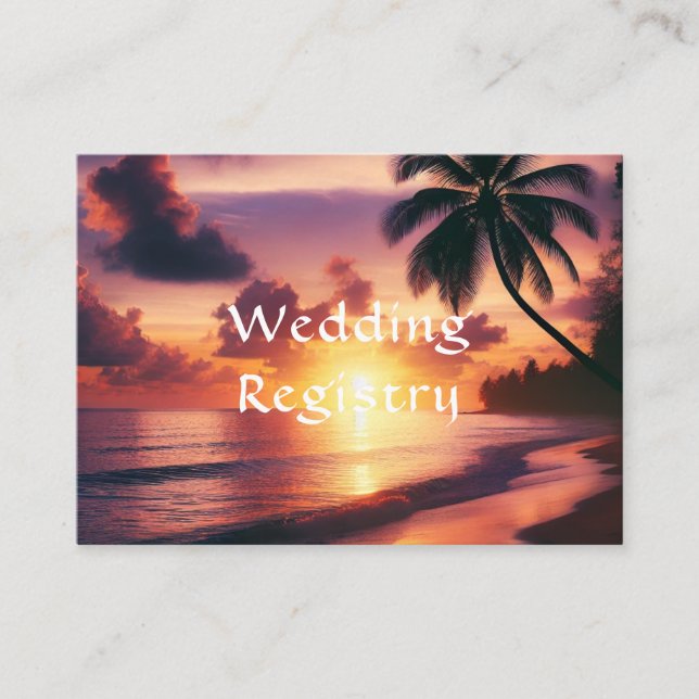 Romantic Sunset Beach Wedding Registry Enclosure Card (Front)