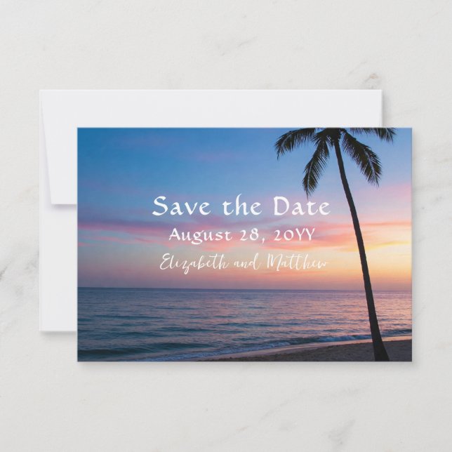 Romantic Sunset Beach Wedding Save The Date (Front)