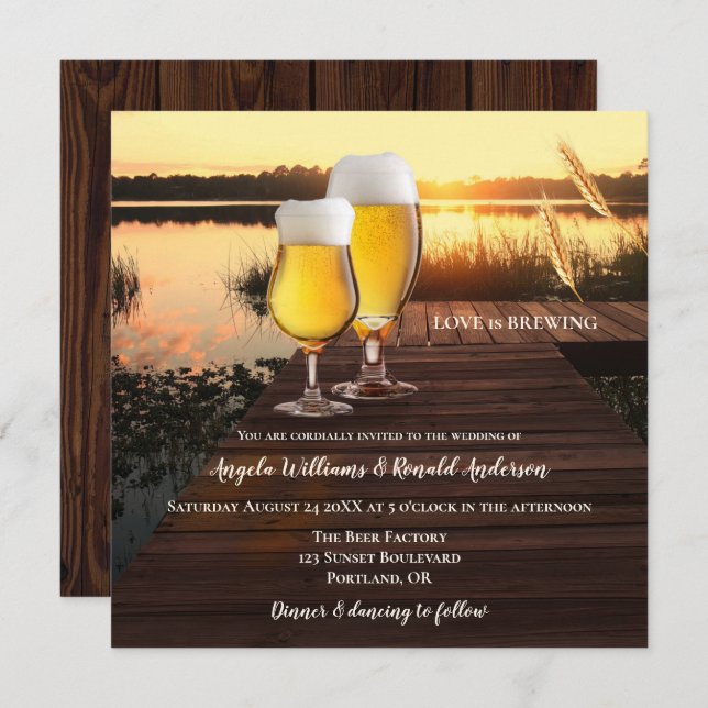 Romantic Sunset Beer Wedding Invitation (Front/Back)