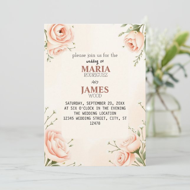 Romantic Sunset Floral Wedding Invitation – Elegan (Standing Front)